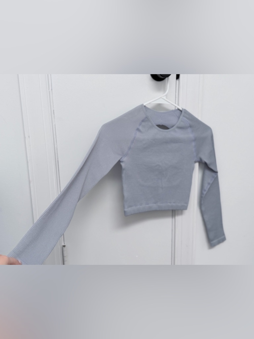Woman’s ' Long Sleeve Ribbed Crop Top - Blue